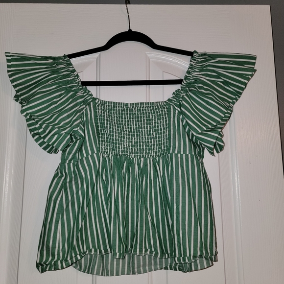 Old Navy Green and White Striped Blouse - Picture 2 of 3